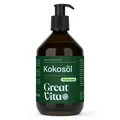 Produktbild: GreatVita Kokosöl fraktioniert 500 ml - in Glasflasche inkl. Pumper