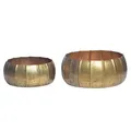 Produktbild: FineBuy Pflanzgefäß 2er Set Metall Pflanzkübel, Design Pflanzenkübel Aluminium Rund Indoor, Blumenkübel Pflanzschale 2-teilig Punziert Gold