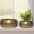 Produktbild: Pflanzgefäß 2er Set FineBuy Metall Schale Gold Blumentopf Rund Hammerschlag