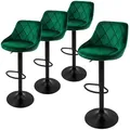 Produktbild: ML-Design Barhocker 4er Set Grün Samt, höhenverstellbar 62–82cm, 360° drehbar, Rückenlehne, Fußstütze, Barstuhl