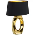Produktbild: Reality Leuchten LED Tischleuchte, LED wechselbar, Warmweiß, große ausgefallen-e Designer Lampe mit Stoff Lampenschirm Schwarz Gold goldfarben|schwarz 52 cm x 24 cm