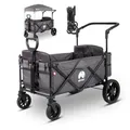 Produktbild: elvent® Allrounder Premium Bollerwagen - faltbar mit Dach | Sitzpolster, Hecktasche, Feststellbremse, Off-Road-Reifen, 5-Punkt-Gurt I 2 Kinder (Grau)