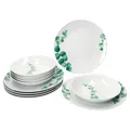Produktbild: 12tlg Tafelservice Eukalyptus weiß Porzellan 6 Personen Essteller Suppenteller