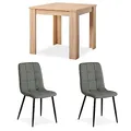 Produktbild: Homestyle4u Tisch mit 2 Stühle, Essgruppe mit 2 Stühlen Grau, Küchentisch Esstisch 80x80 cm Holz Natur Massiv