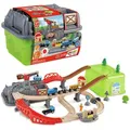 Produktbild: Hape E3764 Eisenbahn-Baukasten-Set, aus Holz, mit Kran und Aufbewahrungsbox, 50 Teile