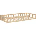 Produktbild: Homestyle4u Kinderbett Natur mit Rausfallschutz 90x200 cm Bodenbett Lattenrost Matratze 3025