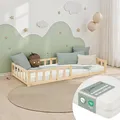 Produktbild: Homestyle4u Kinderbett Bodenbett 90x200 mit Matratze Rausfallschutz Lattenrost Holz Natur Montessori Holzbett