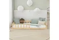 Produktbild: Homestyle4u Kinderbett 90x200 / 120x200 Weiß Natur Holzbett Bodenbett Montessori Kleinkind (Komplett-Set mit Lattenrost, Matratze mit OEKO-TEX® Standard 100), mit Rausfallschutz