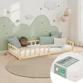 Produktbild: Bodenbett 90x200 Kinder mit Rausfallschutz Matratze Bett Holz Massiv Homestyle4u