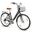 Produktbild: Hiland 28 Zoll City Fahrrad für Erwachsene Männer und Frauen, 7-Gang-Schaltung, Doppelte V-Bremsen, mit Fahrradkorb, Schutzblechen, Gepäckträger
