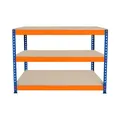 Produktbild: S-Rax 3-stufige Werkbank 120cm x 60cm x 90cm | 300kg/Regal & 6 verstärkte Stützbalken | Werkstatttisch Arbeitstisch | Stahl, Spanplatte & Gummifüße [Schraubenlos & Verstellbare Regalanordnung]