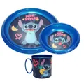 Produktbild: Disney Stitch Kinder Geschirr-Set 3-teilig – Teller (20 cm), Schüssel (15 cm) & Becher 200 ml – Robustes Frühstücksset im „Just Stitch“-Design