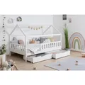Produktbild: TiCAA Kinderbett Hausbett Montessori Kay 90x200, 100x200 cm, 120x200 cm, 140x200 für Jungen & Mädchen mit Schubladen, Rausfallschutz & Rolllattenrost - aus Kiefer Massivholz für Kinderzimmer