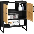 Produktbild: Waschbeckenunterschrank 60 Cm Breit Badezimmerschrank Badmöbel Mit Bambus Tür & Metallfüßen Höhenverstellbare Ablagen Viel Stauraum Unterschrank Waschbecken Für Kleine Bäder Gäste Wc Bzr202-sch - Sobuy