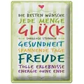 Produktbild: Femer GmbH Metallschild Spruch 30x40 cm Die besten Wünsche jede Menge Glück, (1 St), gewölbte Oberfläche, abgerundete Ecken, umgeschlagene Kanten
