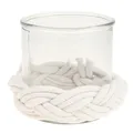 Produktbild: Windlicht Glas Makramee Weiß Tischdeko Ø13cm H10cm