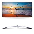 Produktbild: ARTLAND Wanddeko Wanduhr ohne Tickgeräusche Alu Funkuhr 60x30 cm Rechteckig Lautlos Strand Meer Sonnenuntergang Urlaub Sonne Maritim S7LE