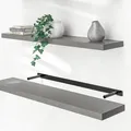 Produktbild: Casaria® Wandregal Holz Grau Regal mit Halterung 15kg Tragkraft Hängeregal Küche Wohnzimmer Flur Wand Schweberegal Bücherregal Regalbrett Schwebend Matt 110cm