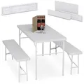 Produktbild: Relaxdays Bierzeltgarnitur, Weiß, Kunststoff, Metall, rechteckig, Gartenmöbel, Gartenmöbel-Sets