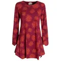 Produktbild: Vishes Tunikakleid Langarm Damen Blumen-Tunika Shirt-Kleid Glockenärmel Baumwolle Hippie, Boho, Goa Style rot 34-36