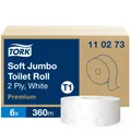 Produktbild: Essity Professional Hygiene Germany GmbH Tork Premium Toilettenpapier Jumbo T1 Premium, 2-lagig, weiß, Mit Dekoprägung, weich, 1 Paket = 6 Rollen à 360 Meter 110273