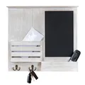 Produktbild: Memoboard 52x47cm Holz Weiß Grau Briefablage 4 Haken Shabby Chic Vintage Tafel