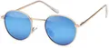 Produktbild: styleBREAKER Unisex Panto Sonnenbrille mit runden Gläsern | Metallrahmen mit Federscharnier & UV400 Schutz | verspiegelte oder getönte Flachgläser, Gestell Gold/Glas Blau verspiegelt