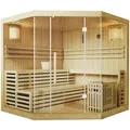 Produktbild: Artsauna Saunakabine Espoo200 Premium Mit Harvia Ofen – 5 Personen – Hemlock Holz, Glasfront Und Led Licht – Inkl. Thermometer & Sanduhr –komplett Set