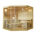 Produktbild: Artsauna Saunakabine Espoo 200 Premium mit Harvia Ofen — 5 Personen — Hemlock Holz, Glasfront und LED Licht — Inkl. Thermometer & Sanduhr —Komplett Set