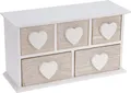 Produktbild: Spetebo Kleines Holz Schmuckkästchen mit 5 Schubladen - Herz Holzkästchen weiß - Schmuck Schatulle Aufbewahrungsbox