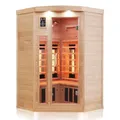 Produktbild: Dewello® Infrarotkabine Infrarotsauna LAKEFIELD 140cm x 140cm für 2-3 Personen aus Hemlock Holz mit Vollspektrumstrahler, LED-Farblicht, Bluetooth, FM,MP3,USB