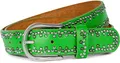 Produktbild: styleBREAKER Nietengürtel mit mehrfarbigen kleinen Nieten, Gürtel Kunstleder Einfarbig, kürzbar, Hüftgürtel Unisex 03010071, Farbe:Grün, Größe:90cm