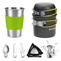 Produktbild: Odoland Camping Geschirr Set 10-teiliges Outdoor Kochgeschirr Aluminium Camping Töpfe Becher Faltbare Besteck Mini Campingkocher für Outdoor Picknick Wandern