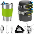 Produktbild: Camping Geschirr Set 10-teilig Aluminium Töpfe Becher Faltbares Besteck für