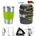Produktbild: Campingkochset 10-teilig Alu Töpfe Becher Besteck Mini Kocher F