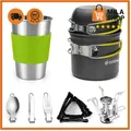 Produktbild: Camping Geschirr Set 10 teilig Outdoor Kochgeschirr Aluminium faltbar Besteck