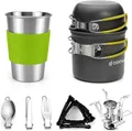 Produktbild: Camping Kochgeschirr Set 10-teilig Aluminium Töpfe Becher Besteck Mini Kocher...