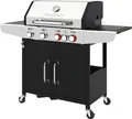 Produktbild: Gasgrill 4 Brenner Edelstahl Schwarz Gusseisenrost Side-Burner 67x43cm