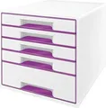 Produktbild: Esselte-Leitz LEITZ Schubladenbox WOW CUBE, 5 Schübe, perlweiß/violett für Format DIN A4 Maxi, Hochglanz, Schubladen mit Auszugs - 1 Stück (5214-20-62)