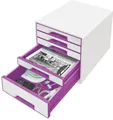 Produktbild: LEITZ Organizer Schubladenbox Wow Cube 5 Schubladen PS perlweiß/violett