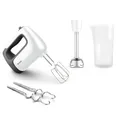Produktbild: Tefal Prep'Mix + Handmixer mit Pürierstab, ideal für leichte und zähe Zubereitungen, leistungsstarker 500-W-Motor, 5 Geschwindigkeiten, Turbo-Funktion, Pürierstab-Aufsatz, weiß/grau, HT462138