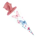 Produktbild: itenga Schultüte 70cm rund Mädchen - mit Filzverschluss | Zuckertüte Einschulung | sehr stabile Karton Schultüte | große Motivauswahl (Schmetterling Elara)