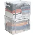 Produktbild: FALINGO Aufbewahrungsbox Faltboxen Aufbewahrungstaschen Metallrahmen 2 St 3 Größen transparent (2 St), Stabil und Faltbar, Schneller Zugriff, Inhalt einsehbar 66 l
