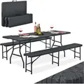 Produktbild: Bierzeltgarnitur Amberg 3-teilig & Klappbar – 180 X 74 X 74 Cm – 2 Bierbänke & 1 Biertisch In Rattan-optik Gartenmöbel-set Festzeltgarnitur - Juskys