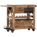 Produktbild: Carryhome Barwagen, Braun, Schwarz, Holz, Metall, Mangoholz, massiv, 3 Schublade(n) Schubladen, 97x85x43 cm, Flaschenfach, ausziehbar, Esszimmer, Barmöbel, Barwagen