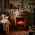 Produktbild: abc HOME Elektrokamin mit Heizfunktion – LED Flammen-Effekt 5-stufig dimmbar – Kaminofen mit Fernbedienung & Thermostat – 1800W – Massive Holz-Optik aus Polystone – Braun