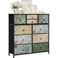 Produktbild: WOLTU Kommode mit 10 Schubladen aus Stoff, Sideboard, Metallrahmen, Vintage-Blumenmotiv - Braun/Schwarz/Bunt