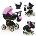 Produktbild: Klassischer Kinderwagen Sorento Gold 5 in 1 inkl. Sportsitz, Autositz und Iso Base in 19 Farben - Rosa