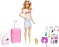 Produktbild: Barbie-Puppe, Reise-Barbie mit blonden Haaren, 10+ Reisezubehör, Aufkleber, Koff