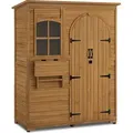 Produktbild: M MCombo Gartenschrank Geräteschuppen Holz, Gartenhaus Outdoor, Aufbewahrungsschrank mit 3 Regale, 0926D, 73×144×185 cm (Natur) - Braun